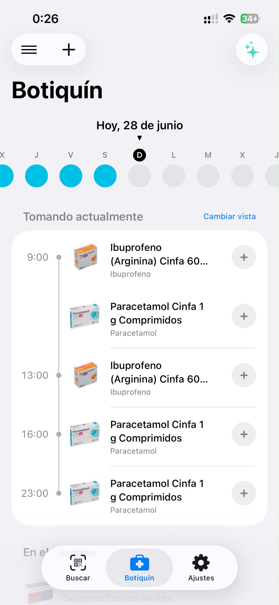 Línea de tiempo con las tomas del día