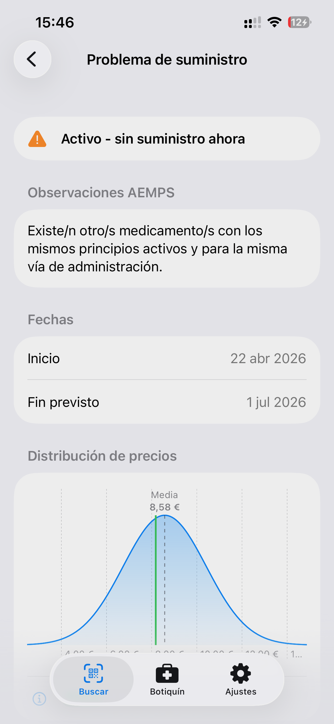 Aviso de problema de suministro con observaciones de la AEMPS