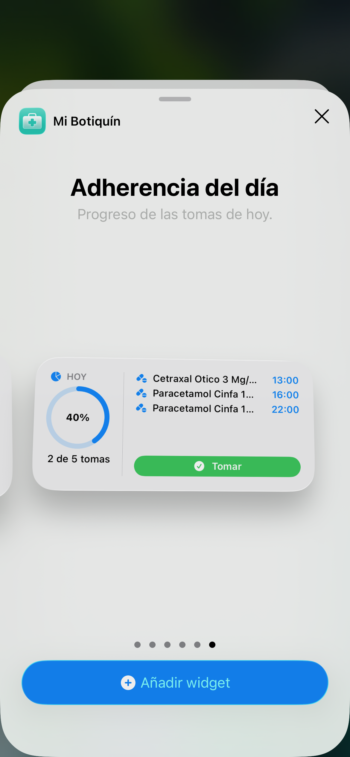 Widgets de Mi Botiquín en la pantalla de inicio